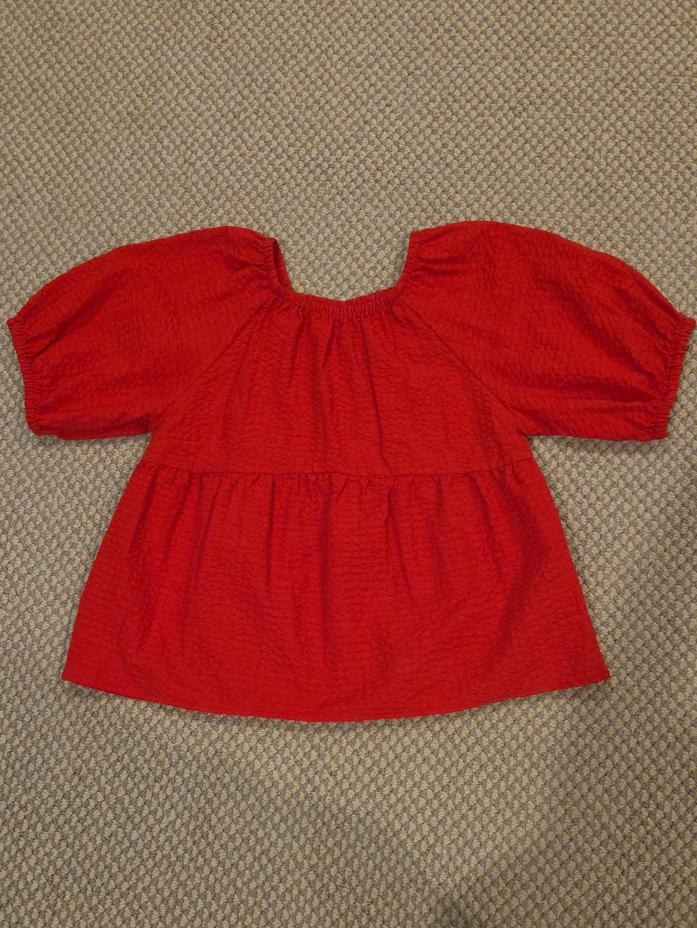 Old Navy Bright Red Puff Sleeve Peplum Top SZ M